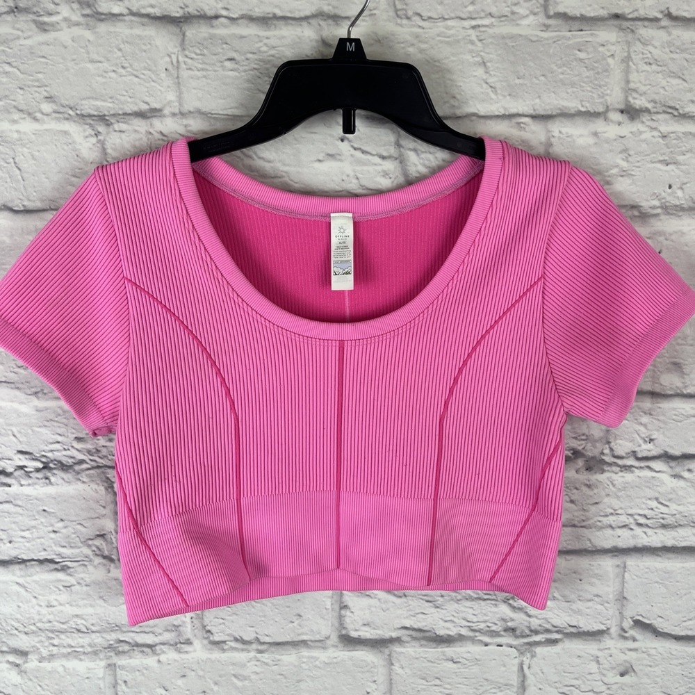 Aeri Offline Coquette Girly  Activewear Pink Stretch Cropped Corset Tee XL